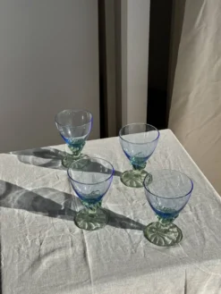 Lot de 4 grands verres bleu et vert H14 D10