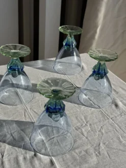 Lot de 4 grands verres bleu et vert H14 D10