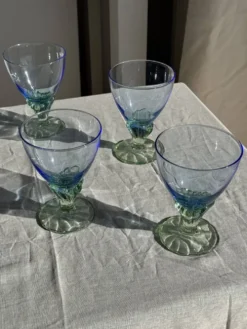 Lot de 4 grands verres bleu et vert H14 D10
