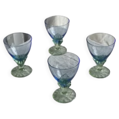 Lot de 4 grands verres bleu et vert H14 D10