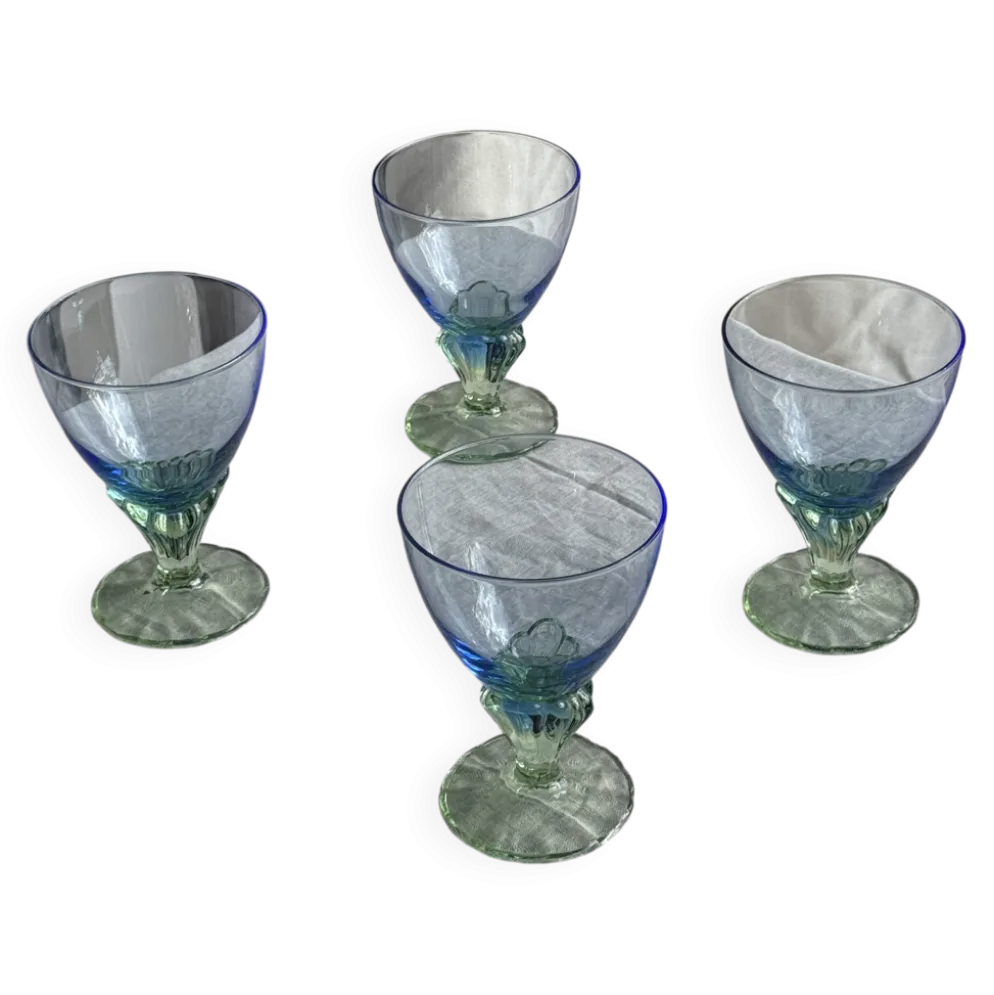 Lot de 4 grands verres bleu et vert H14 D10
