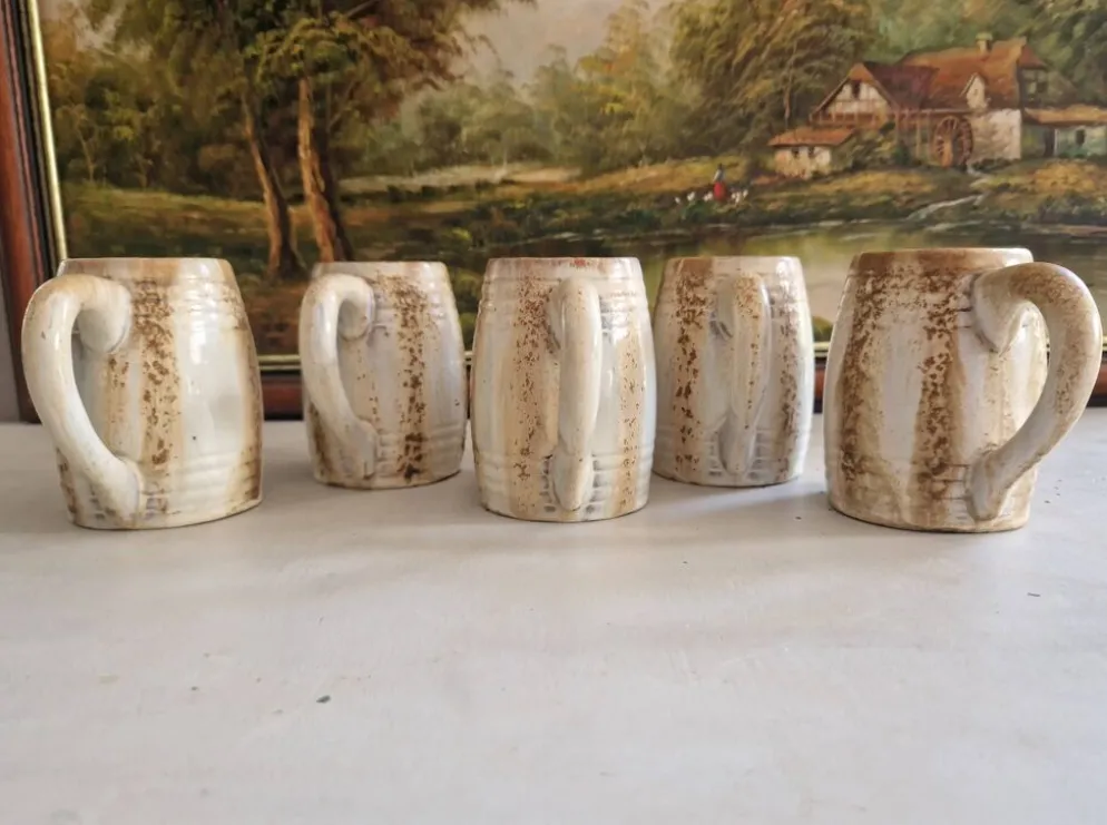 Lot de 5 mugs ou chopes vintage en grés de rambervillers signés alphonse cytere