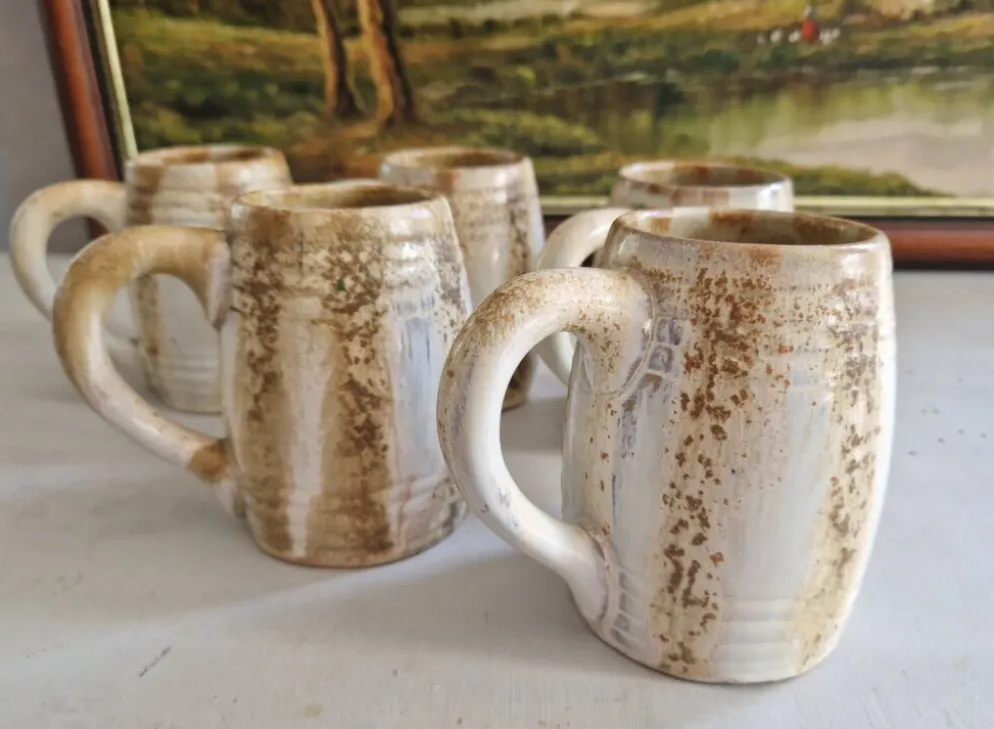 Lot de 5 mugs ou chopes vintage en grés de rambervillers signés alphonse cytere