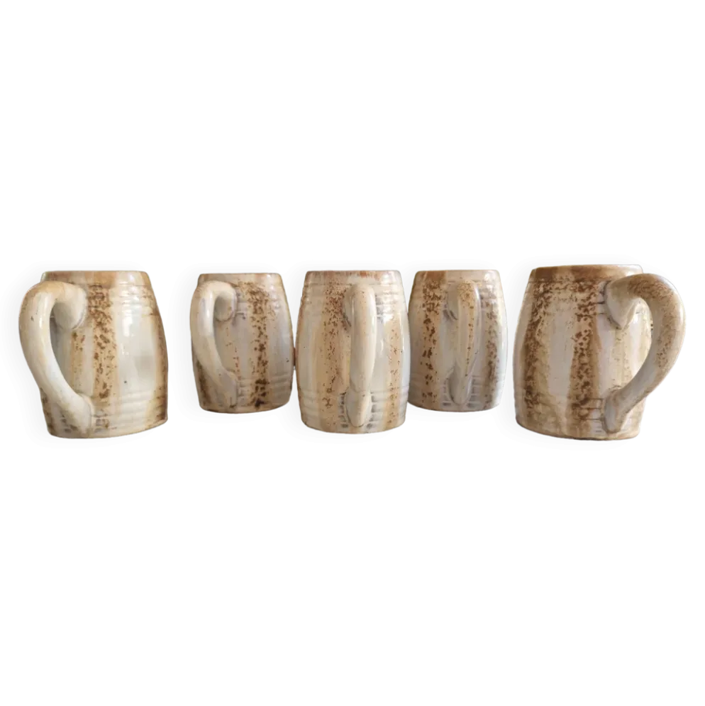 Lot de 5 mugs ou chopes vintage en grés de rambervillers signés alphonse cytere