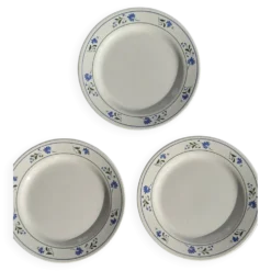 Lot de 3 petites assiettes à dessert frise de fleurs bleues pas de marque