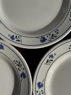 Lot de 3 petites assiettes à dessert frise de fleurs bleues pas de marque
