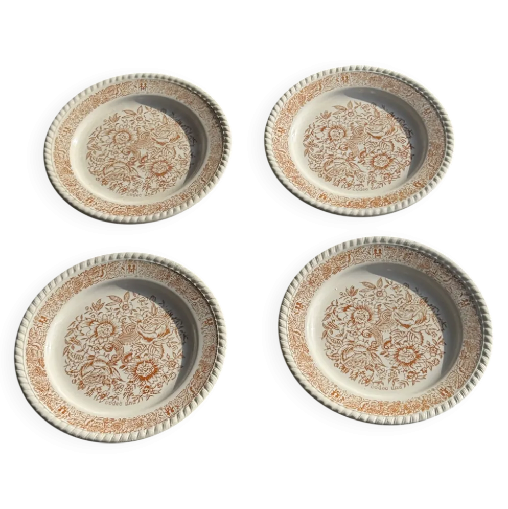 Lot de 4 petites assiettes à dessert à motif de fleurs stylisées vintage