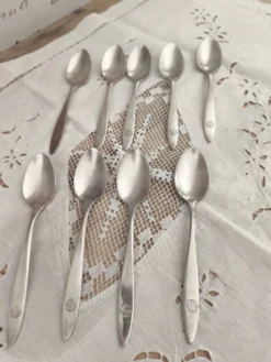 Lot de 9 petites cuillères anciennes en argent Compagnie aérienne PANAM