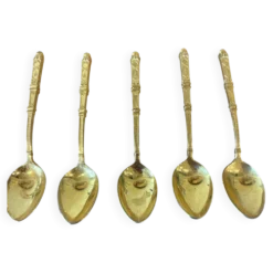Lot de 5 petites cuillères moka/café dorées - Style Bambou Vintage