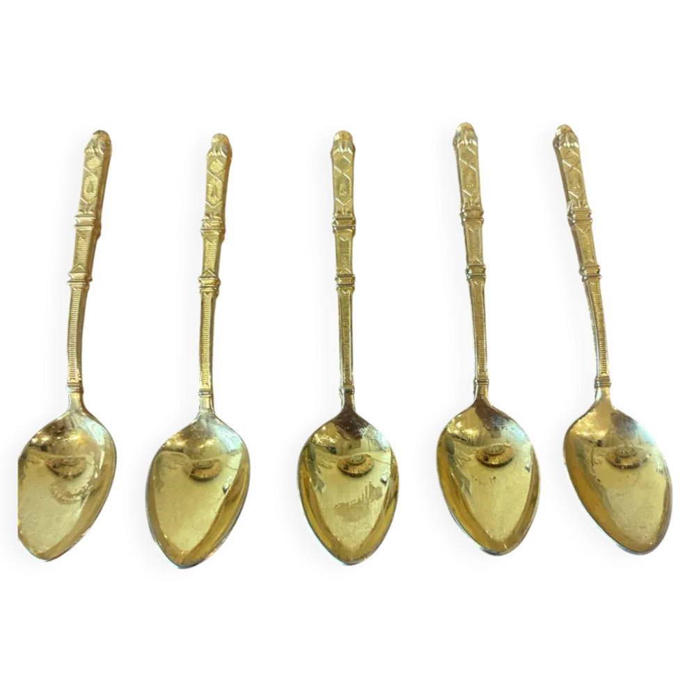 Lot de 5 petites cuillères moka/café dorées - Style Bambou Vintage
