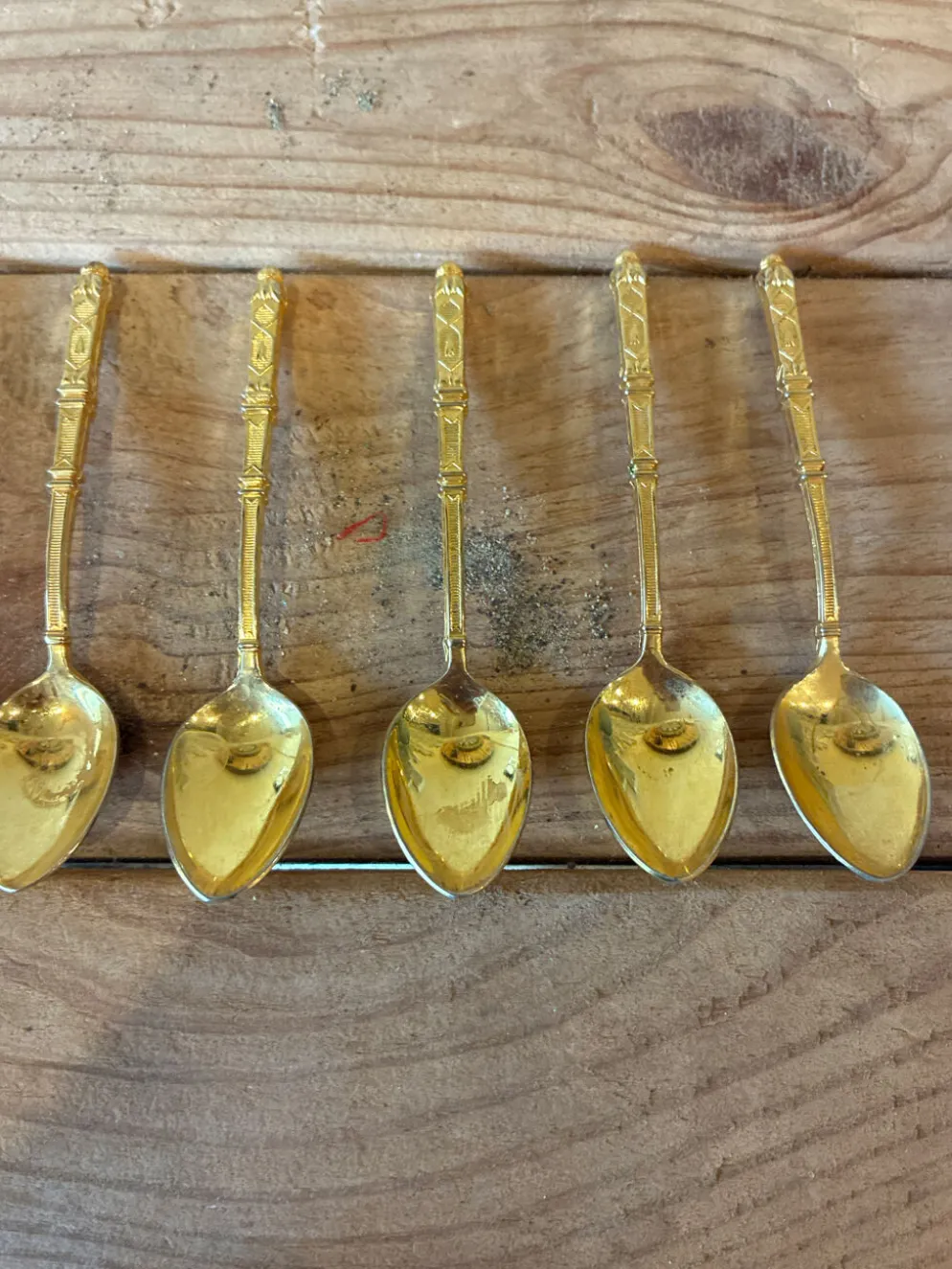 Lot de 5 petites cuillères moka/café dorées - Style Bambou Vintage