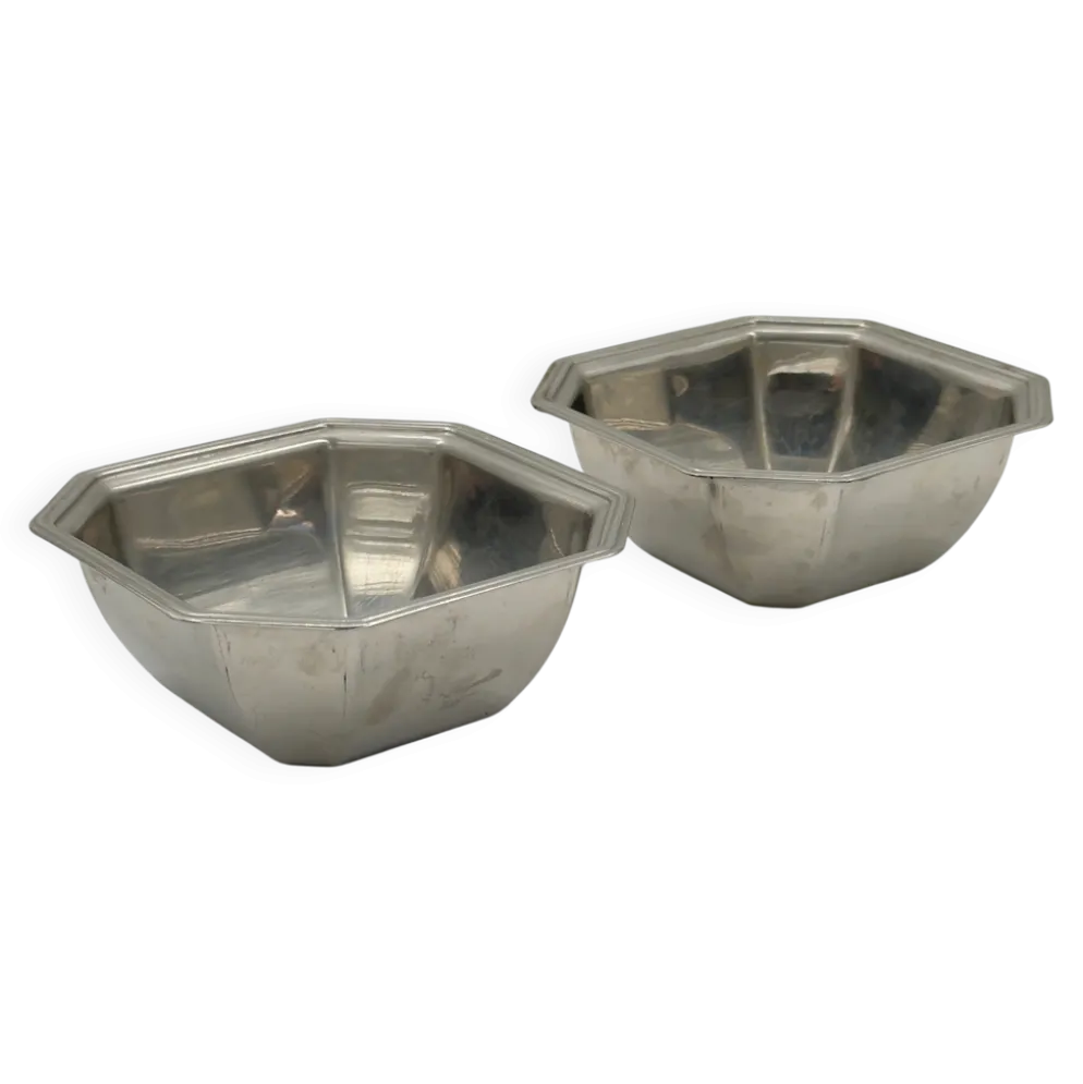 Lot de 2 petits bols octogonaux en métal argenté