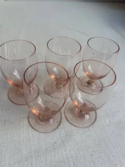 Lot de 5 petits verres à pied rose en cristal