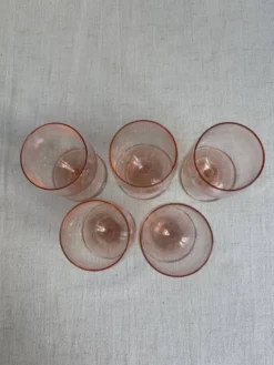 Lot de 5 petits verres à pied rose en cristal