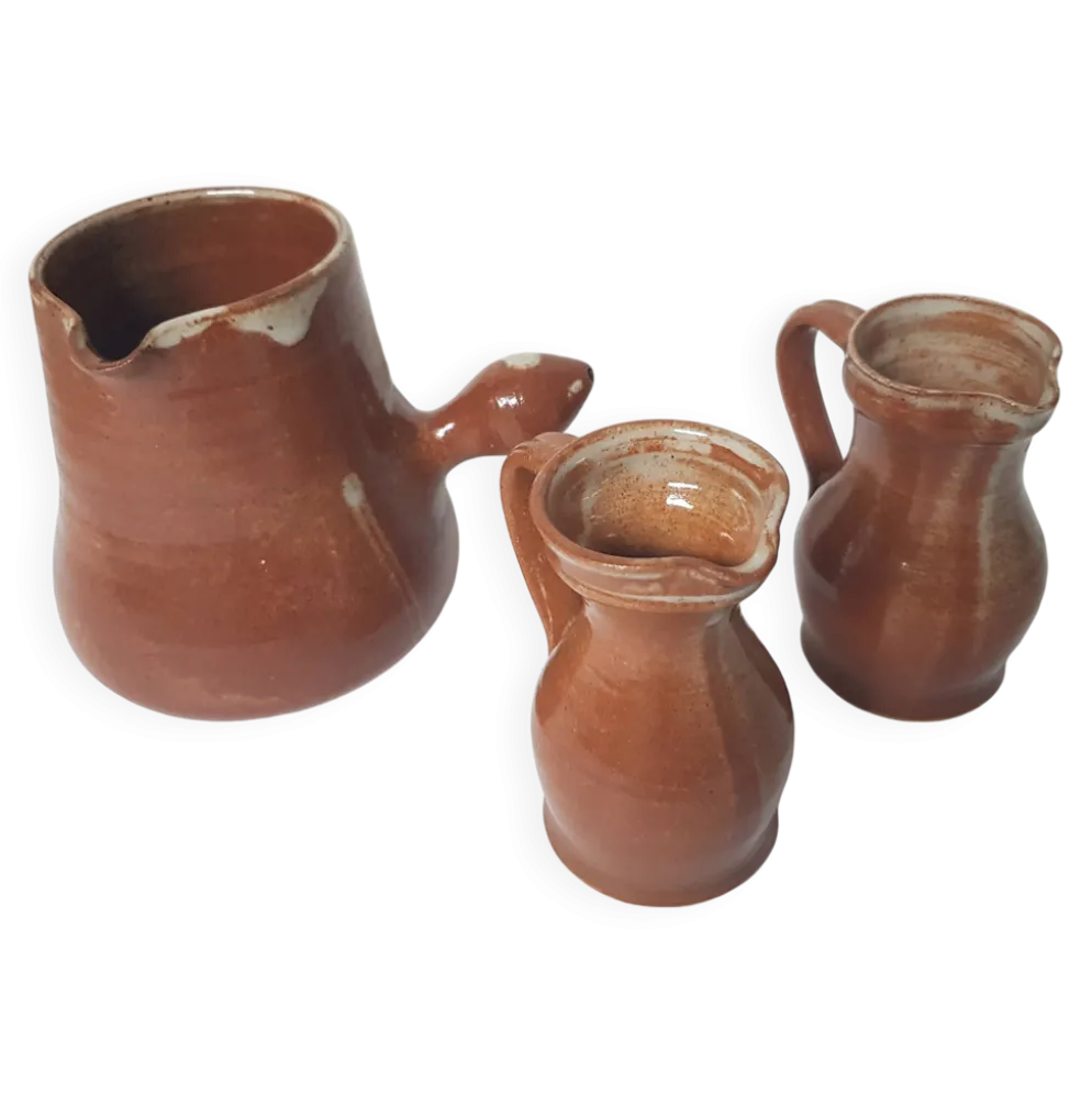 Lot de 3 Pichets / pots à lait en céramique Signé Daniel Auger (Puisaye)