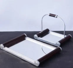 Lot de 2 plateaux de service miroir Art Déco français