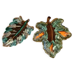 Lot de 2 plats feuilles en céramique de Vallauris