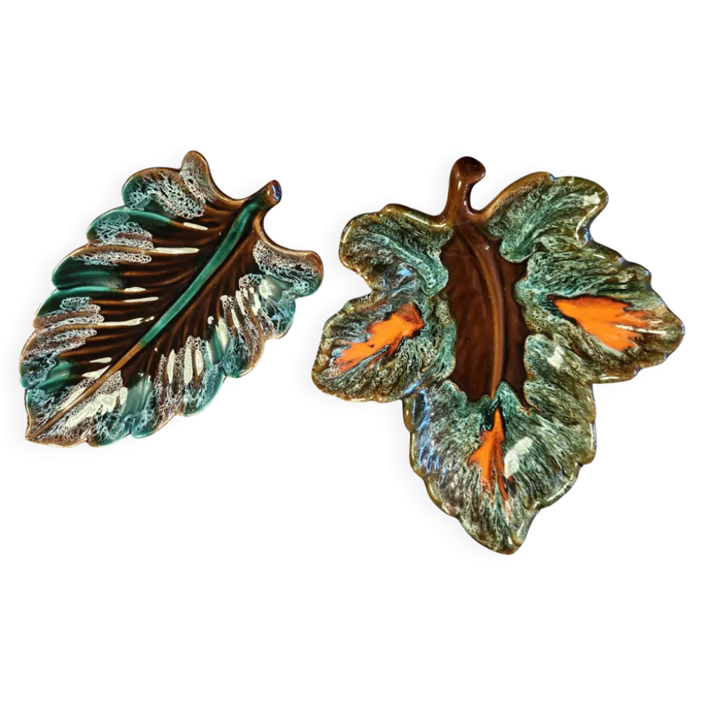 Lot de 2 plats feuilles en céramique de Vallauris