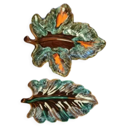 Lot de 2 plats feuilles en céramique de Vallauris