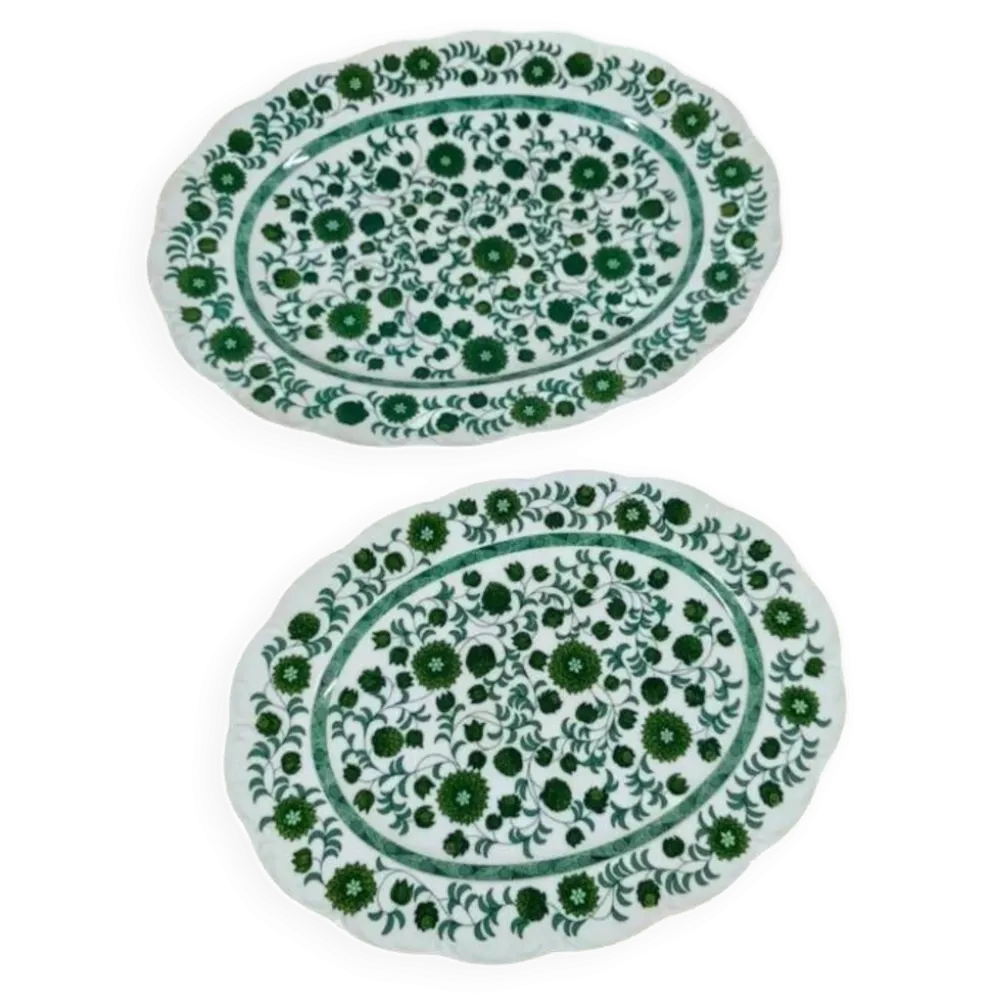 Lot de 2 plats ovales en porcelaine Rosenthal Monbijou "Giscard" vert