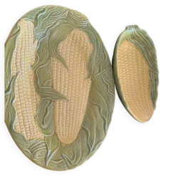 Lot de 2 plats vintage en céramique – Maïs en relief – Décor champêtre