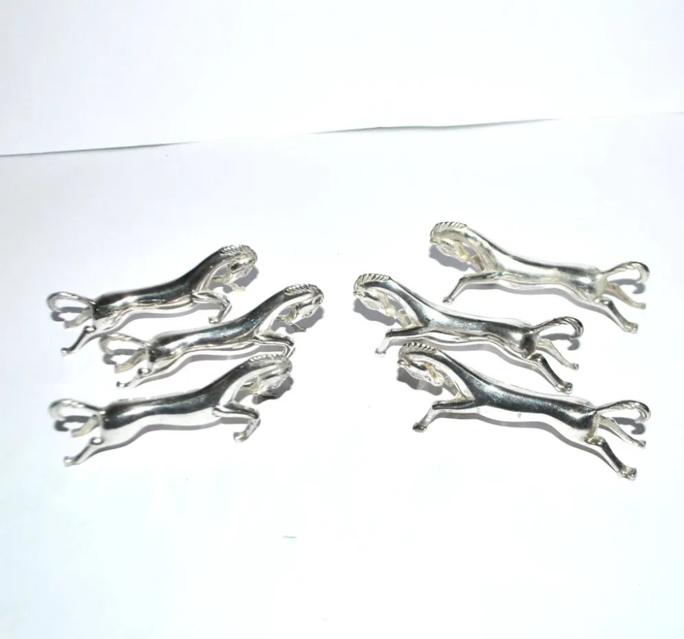 Lot de 6 porte-couteaux animaliers cheval design moderniste en métal argenté équitation