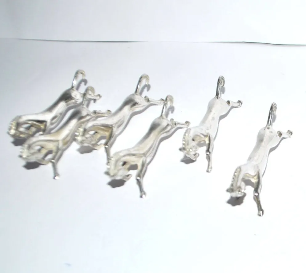 Lot de 6 porte-couteaux animaliers cheval design moderniste en métal argenté équitation