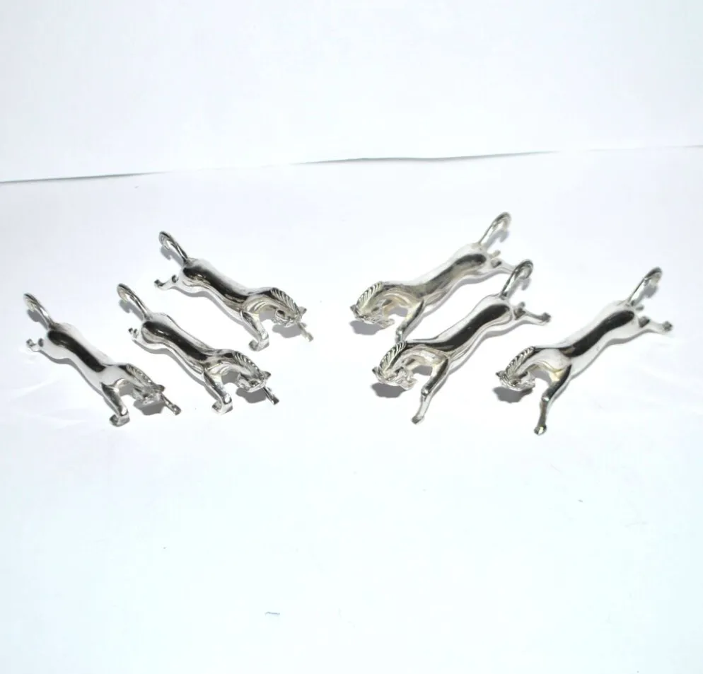Lot de 6 porte-couteaux animaliers cheval design moderniste en métal argenté équitation