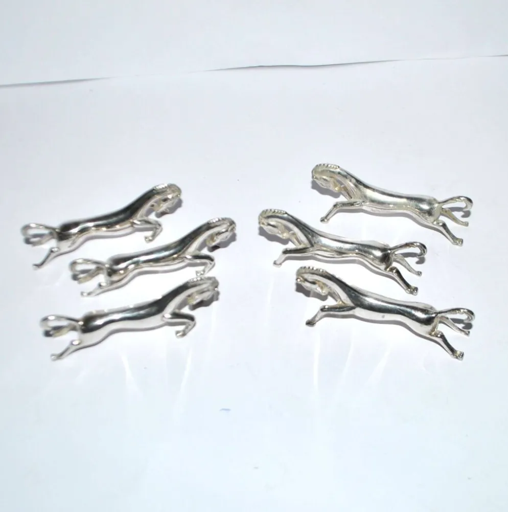 Lot de 6 porte-couteaux animaliers cheval design moderniste en métal argenté équitation