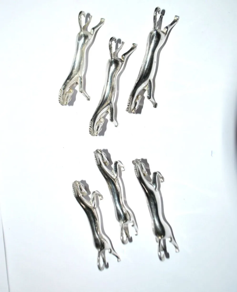 Lot de 6 porte-couteaux animaliers cheval design moderniste en métal argenté équitation