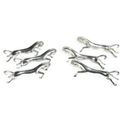 Lot de 6 porte-couteaux animaliers cheval design moderniste en métal argenté équitation