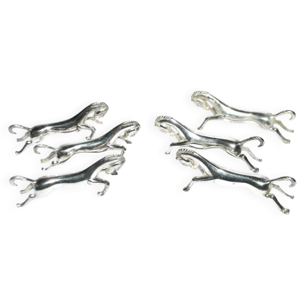 Lot de 6 porte-couteaux animaliers cheval design moderniste en métal argenté équitation