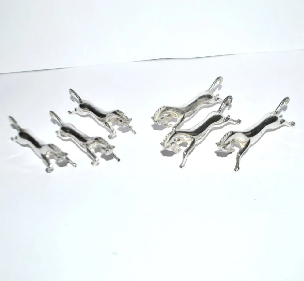 Lot de 6 porte-couteaux animaliers cheval design moderniste en métal argenté équitation