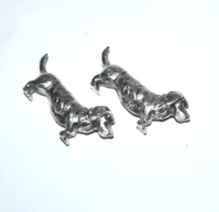 Lot de 2 porte-couteaux animaliers vintage chien teckel basset en métal argenté