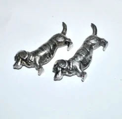 Lot de 2 porte-couteaux animaliers vintage chien teckel basset en métal argenté