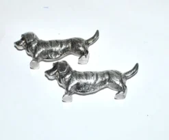 Lot de 2 porte-couteaux animaliers vintage chien teckel basset en métal argenté