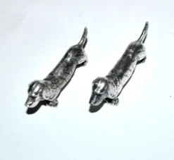 Lot de 2 porte-couteaux animaliers vintage chien teckel basset en métal argenté