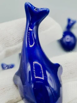 Lot de 6 porte couteaux baleines en porcelaine bleue vintage