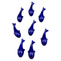 Lot de 6 porte couteaux baleines en porcelaine bleue vintage