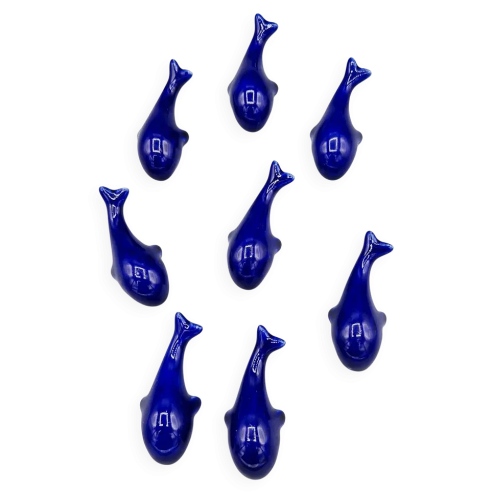 Lot de 6 porte couteaux baleines en porcelaine bleue vintage