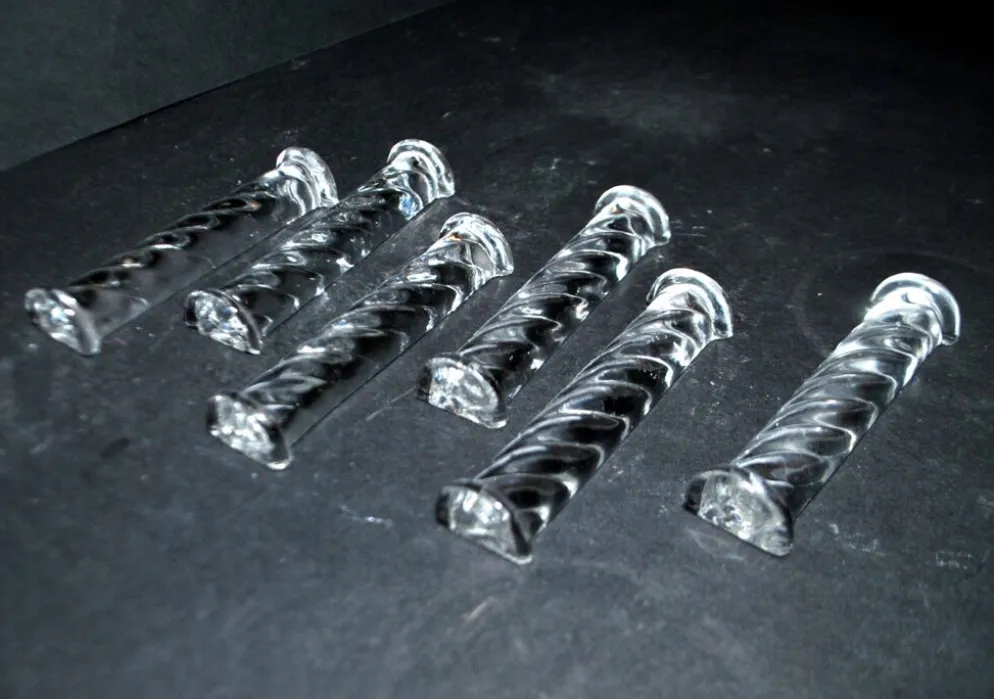 Lot de 6 porte-couteaux design en verre moulé torsadé - art de la table vintage