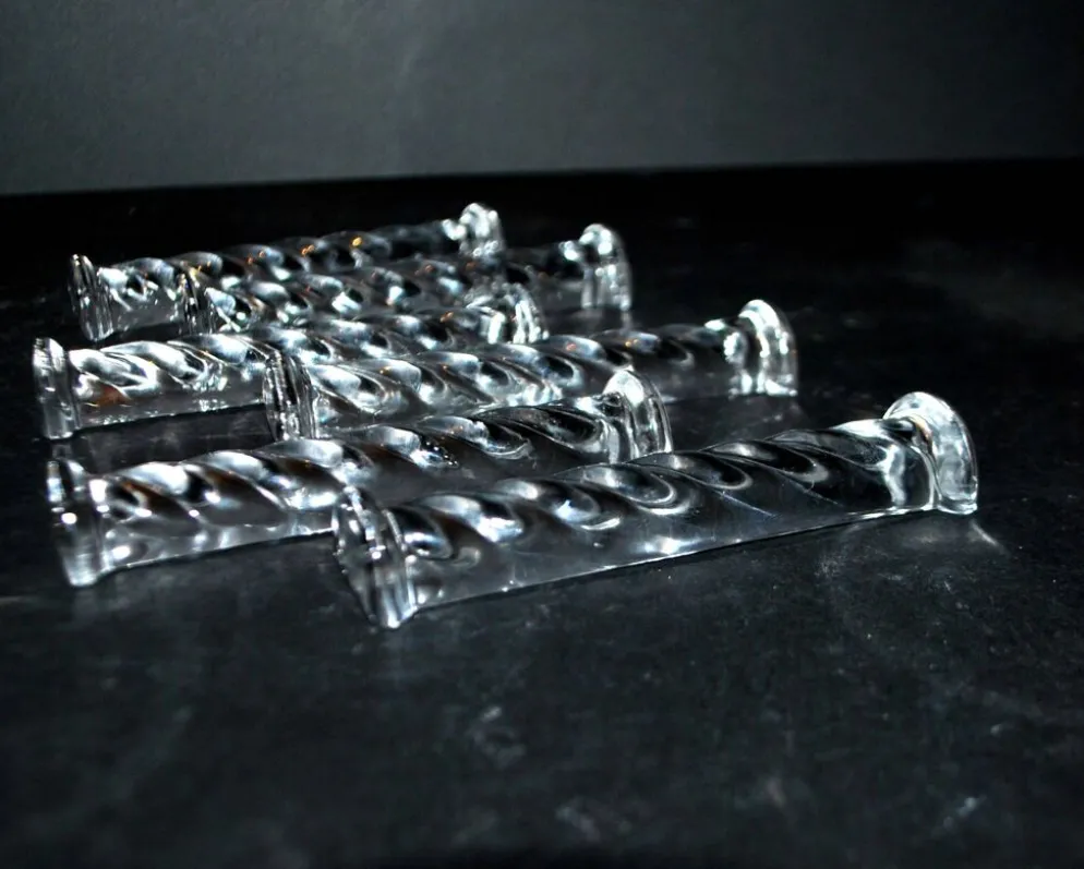 Lot de 6 porte-couteaux design en verre moulé torsadé - art de la table vintage