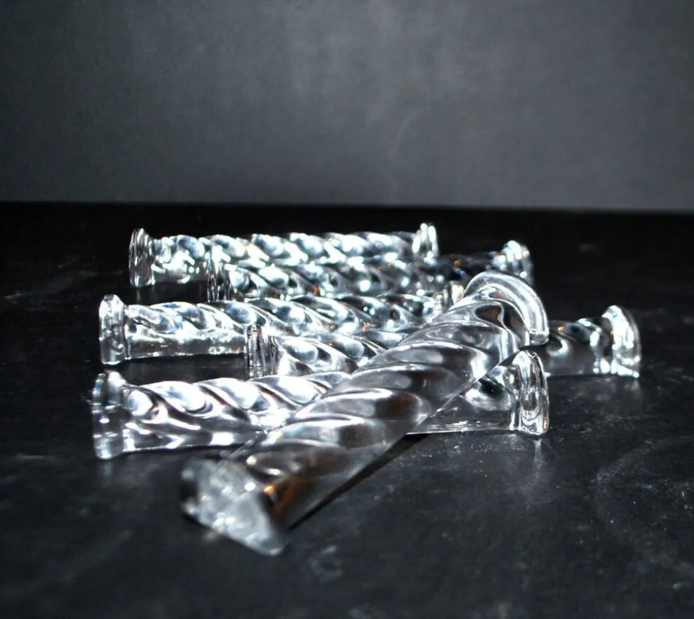 Lot de 6 porte-couteaux design en verre moulé torsadé - art de la table vintage