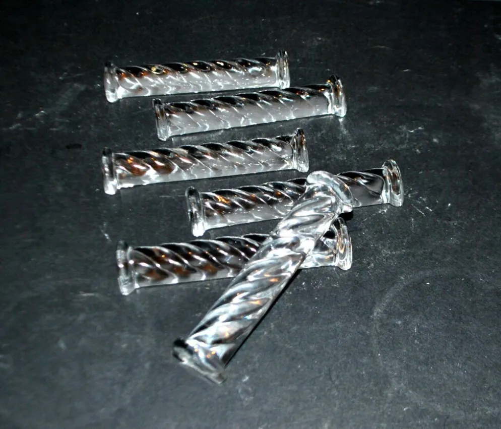 Lot de 6 porte-couteaux design en verre moulé torsadé - art de la table vintage
