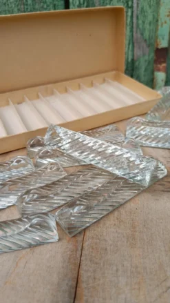 Lot de 12 porte-couteaux doubles vintage en cristal avec boîte