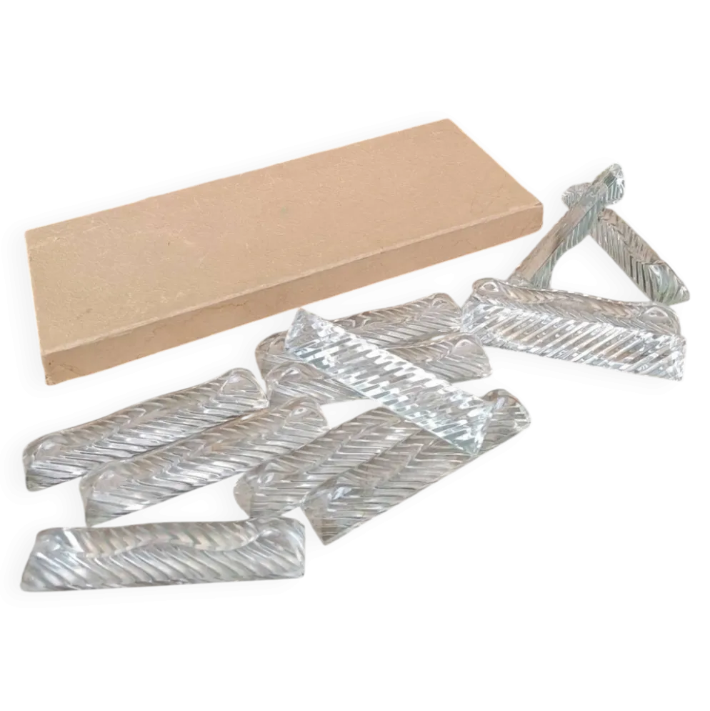 Lot de 12 porte-couteaux doubles vintage en cristal avec boîte