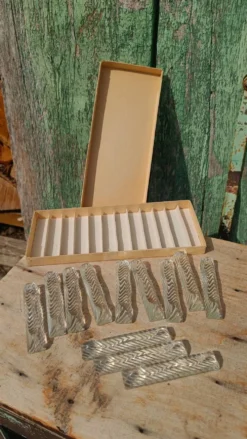 Lot de 12 porte-couteaux doubles vintage en cristal avec boîte
