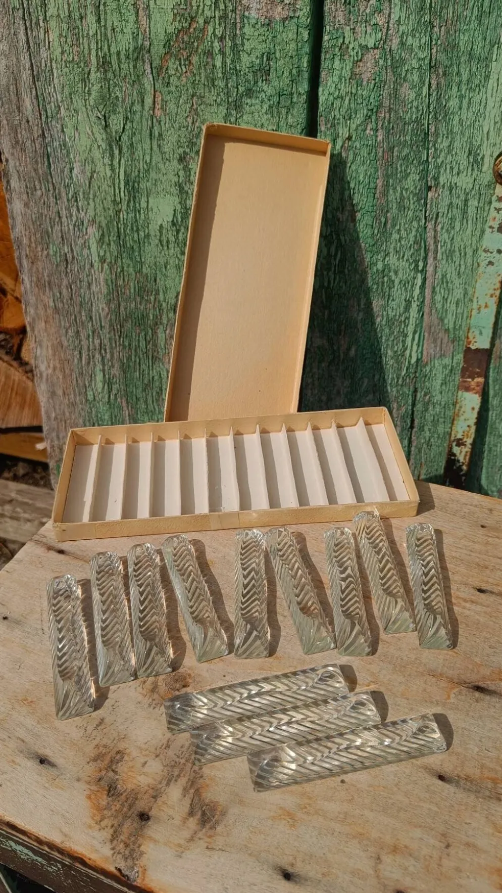 Lot de 12 porte-couteaux doubles vintage en cristal avec boîte