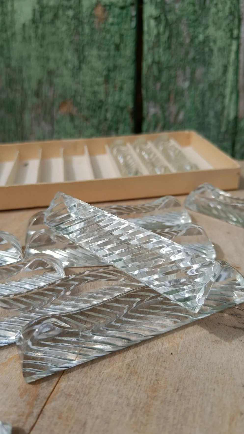 Lot de 12 porte-couteaux doubles vintage en cristal avec boîte