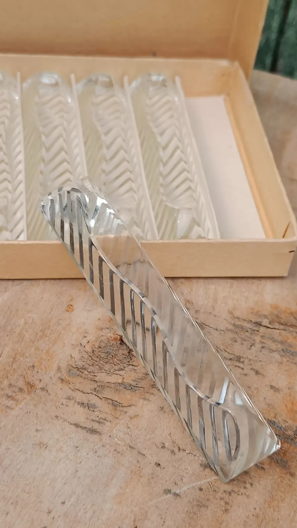 Lot de 12 porte-couteaux doubles vintage en cristal avec boîte